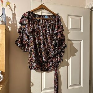 CeCe black floral puffy sleeve blouse. Never worn